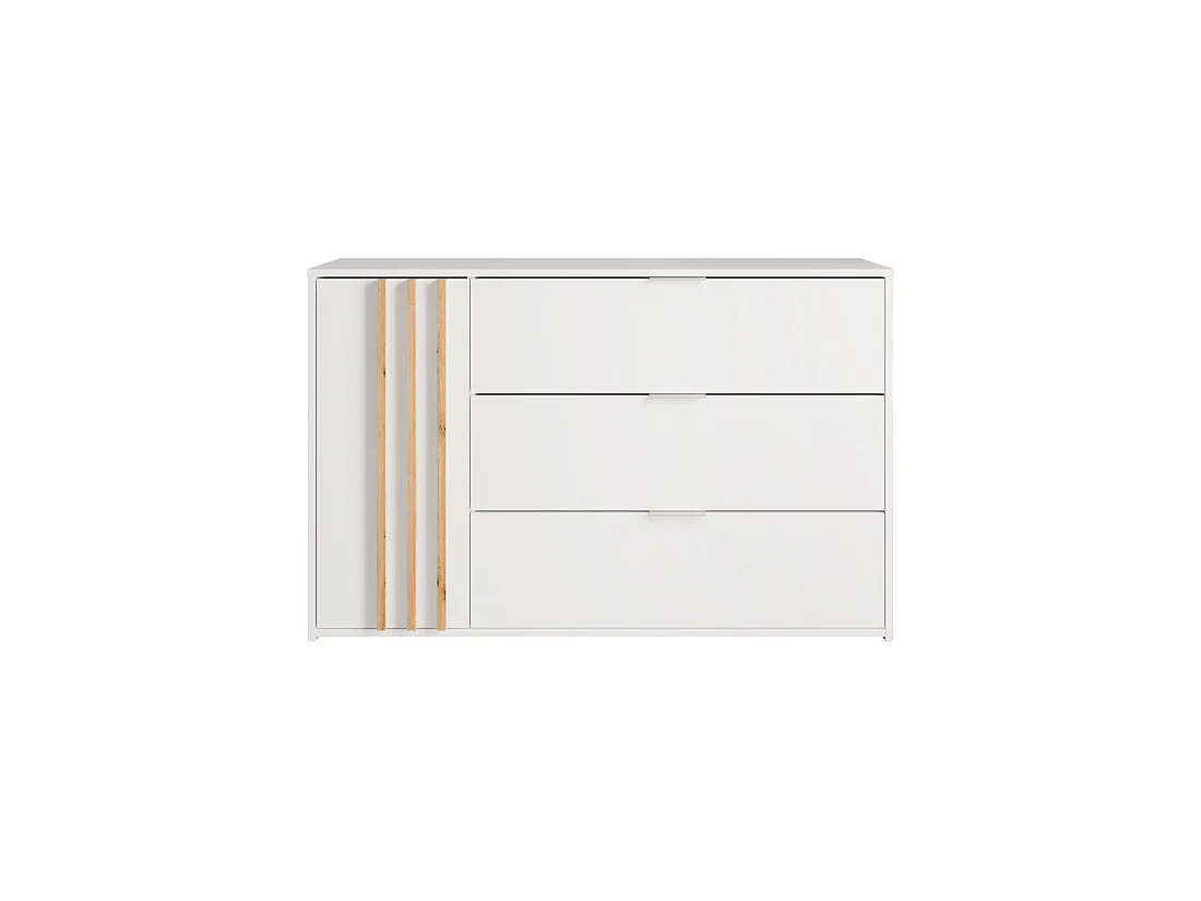 Commode FLORENCE – Blanc et chêne – 1 porte + 3 tiroirs – Soft Close – Design contemporain