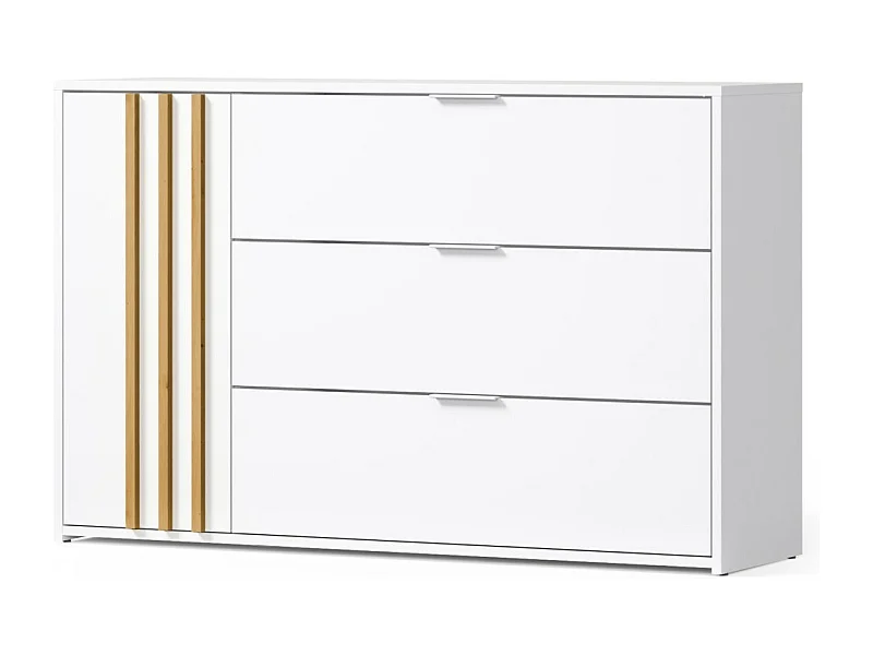 Commode FLORENCE – Blanc et chêne – 1 porte + 3 tiroirs – Soft Close – Design contemporain