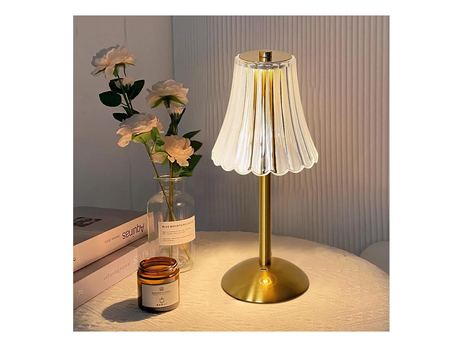 Petite lampe de table Atmosphère de chevet de chambre à coucher (spécification: chargement USB à gradation tactile à trois couleurs dorées)