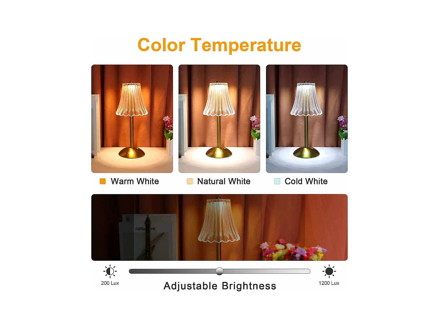 Petite lampe de table Atmosphère de chevet de chambre à coucher (spécification: chargement USB à gradation tactile à trois couleurs dorées)