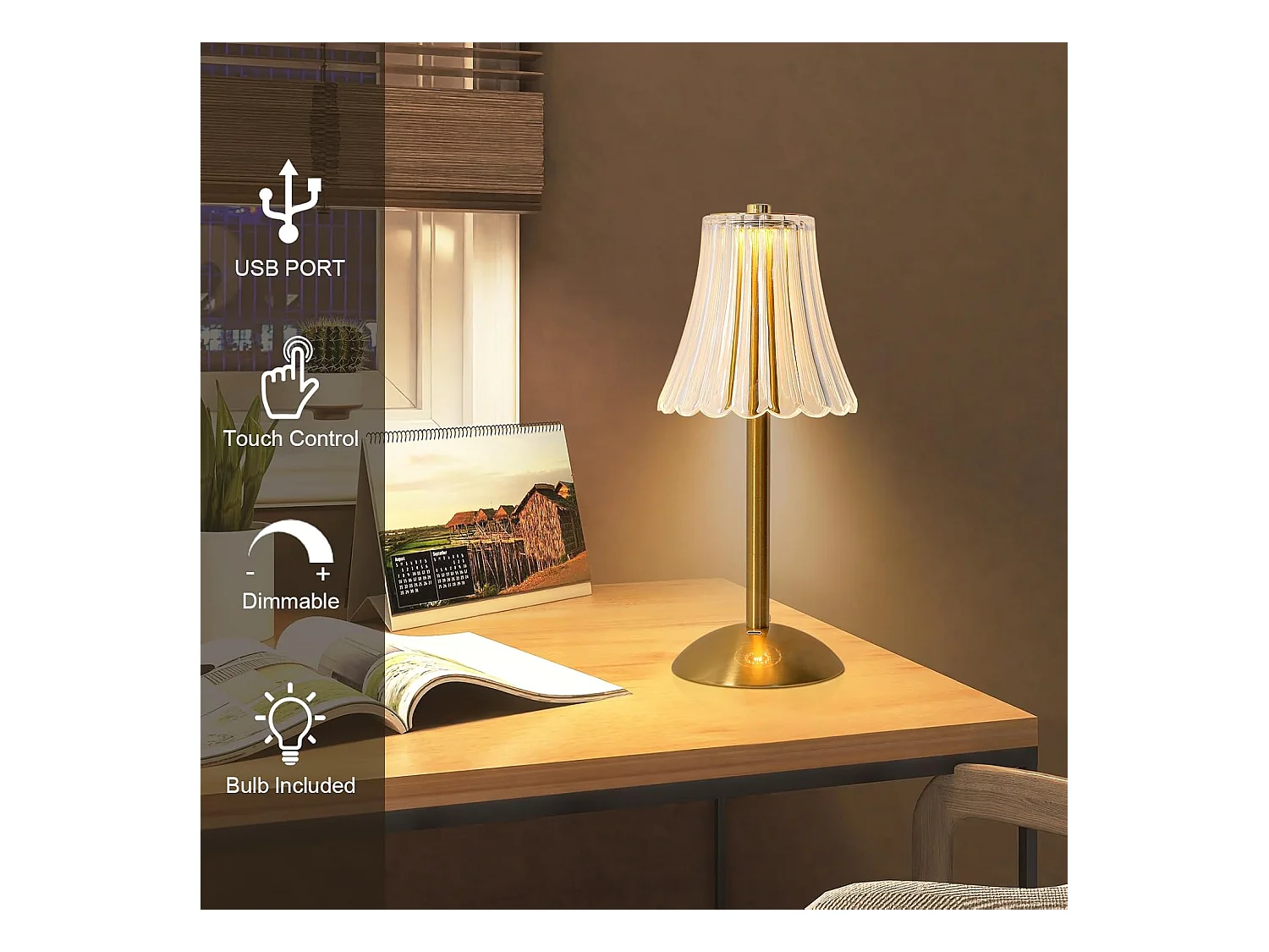 Petite lampe de table Atmosphère de chevet de chambre à coucher (spécification: chargement USB à gradation tactile à trois couleurs dorées)