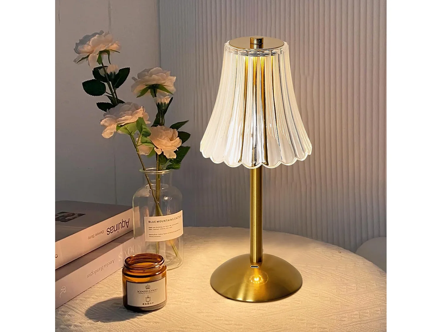 Petite lampe de table Atmosphère de chevet de chambre à coucher (spécification: chargement USB à gradation tactile à trois couleurs dorées)