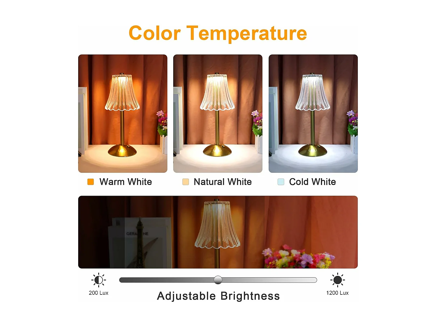 Petite lampe de table Atmosphère de chevet de chambre à coucher (spécification: chargement USB à gradation tactile à trois couleurs dorées)