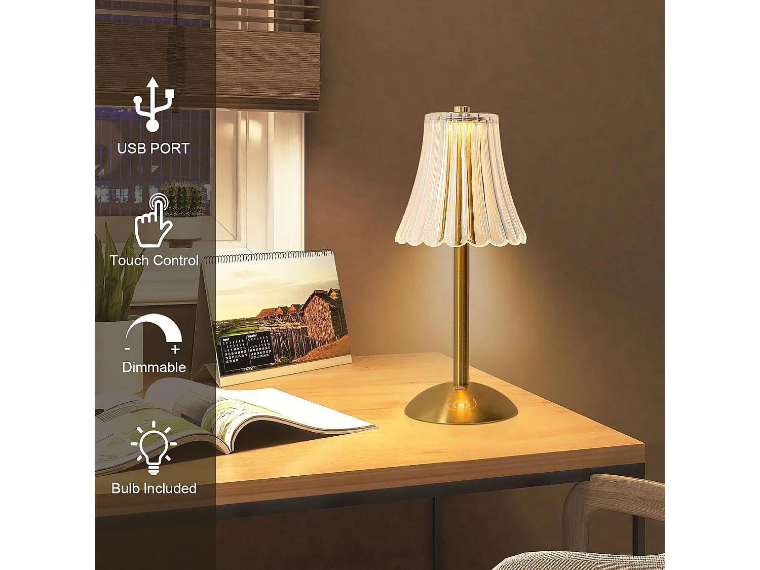 Petite lampe de table Atmosphère de chevet de chambre à coucher (spécification: chargement USB à gradation tactile à trois couleurs dorées)