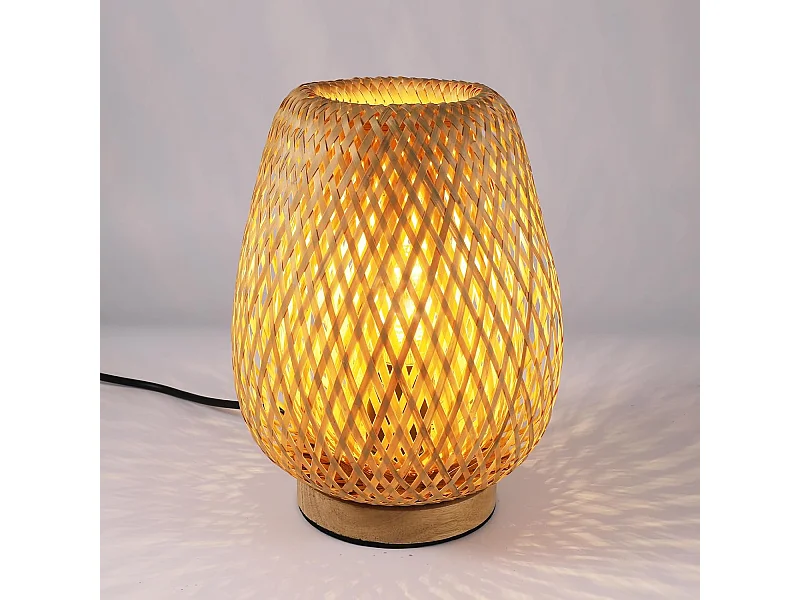Lampe de Table en Bambou Tissé avec Abat-Jour Design Parfaite pour Chambre Bureau Salle à Manger et Salon 18*28cm (Ampoule non incluse)
