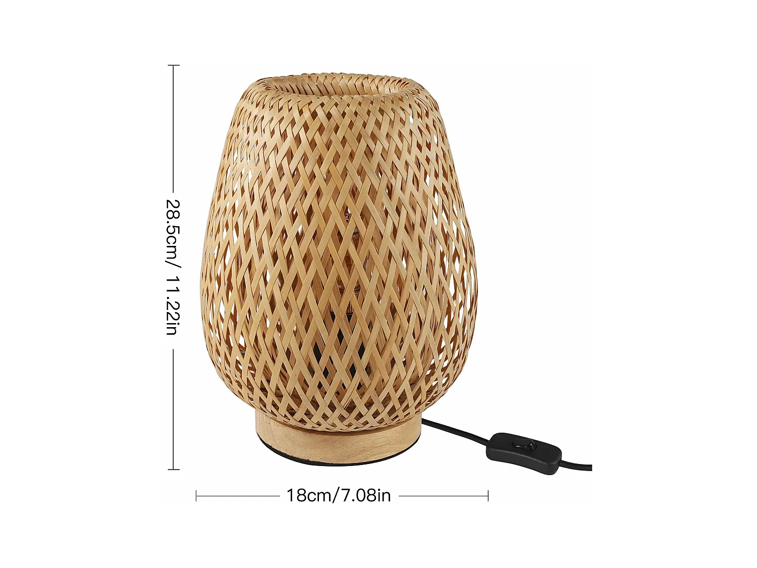 Lampe de Table en Bambou Tissé avec Abat-Jour Design Parfaite pour Chambre Bureau Salle à Manger et Salon 18*28cm (Ampoule non incluse)