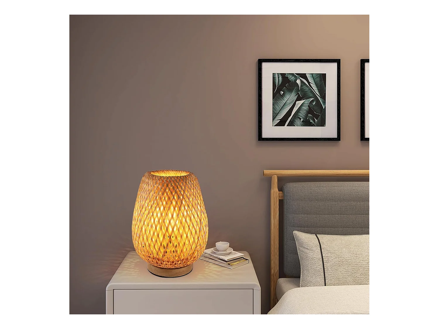 Lampe de Table en Bambou Tissé avec Abat-Jour Design Parfaite pour Chambre Bureau Salle à Manger et Salon 18*28cm (Ampoule non incluse)