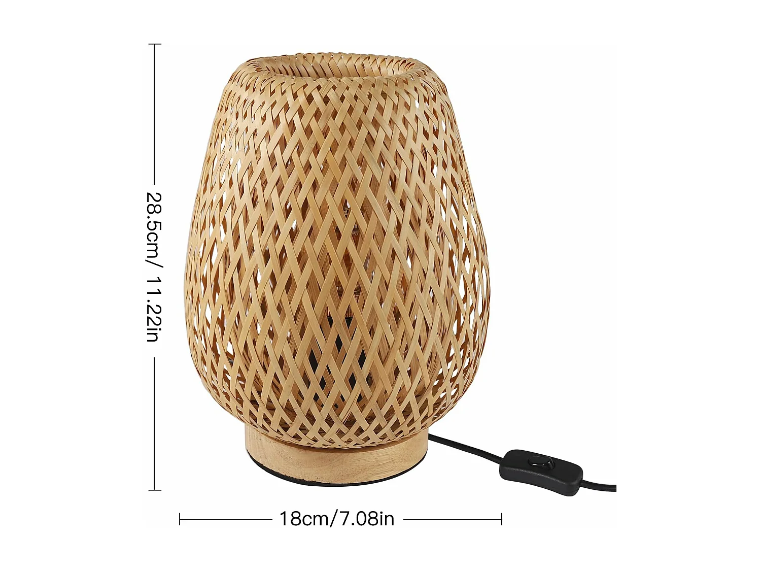 Lampe de Table en Bambou Tissé avec Abat-Jour Design Parfaite pour Chambre Bureau Salle à Manger et Salon 18*28cm (Ampoule non incluse)