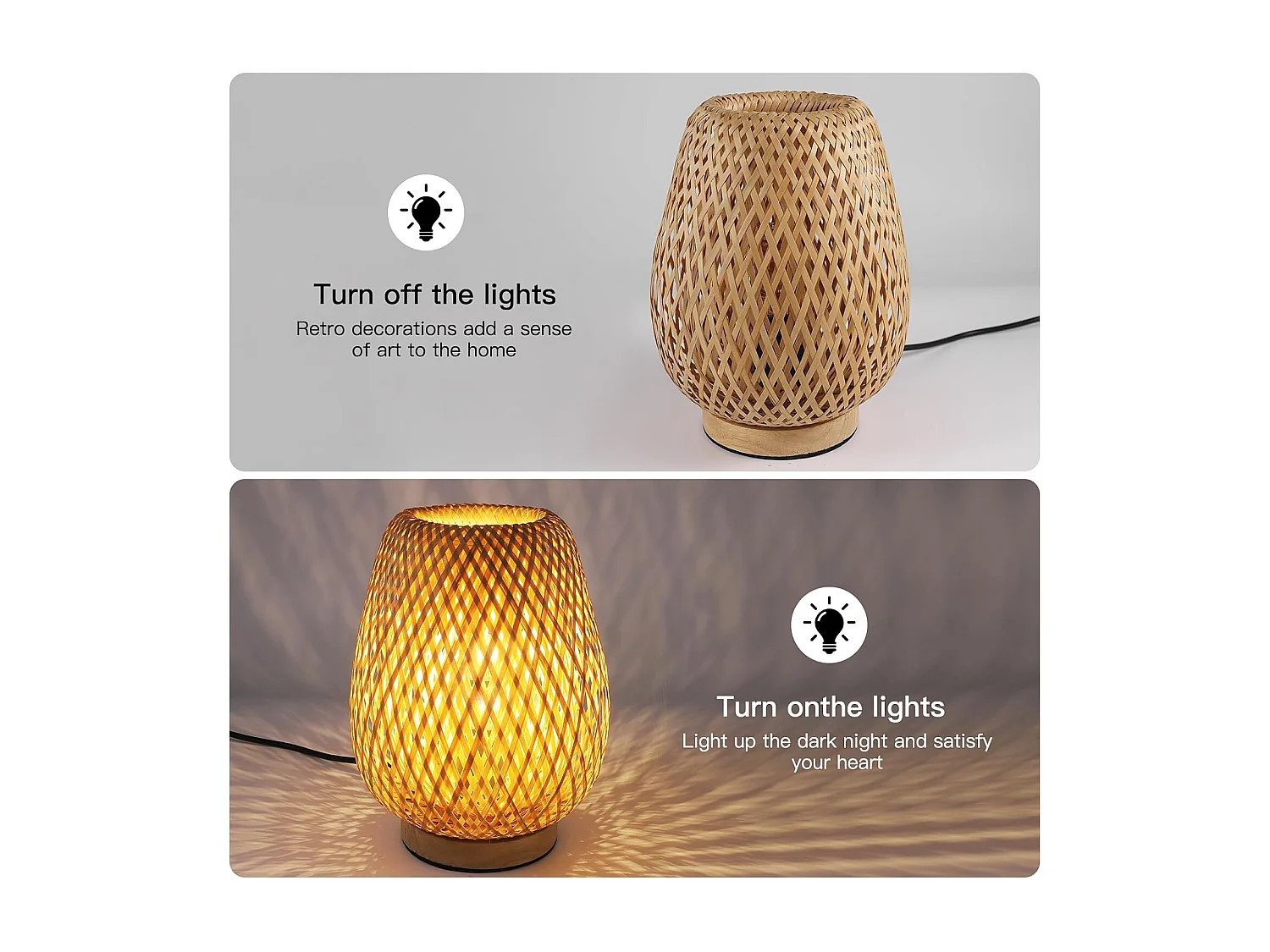 Lampe de Table en Bambou Tissé avec Abat-Jour Design Parfaite pour Chambre Bureau Salle à Manger et Salon 18*28cm (Ampoule non incluse)