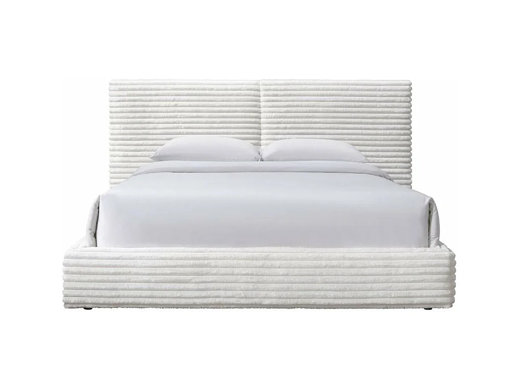 Cama de tela color crema con cabecero para colchón WAKA de 160 x 200