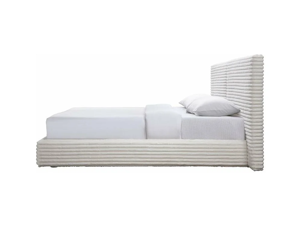 Cama de tela color crema con cabecero para colchón WAKA de 160 x 200