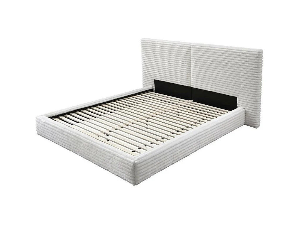 Cama de tela color crema con cabecero para colchón WAKA de 160 x 200