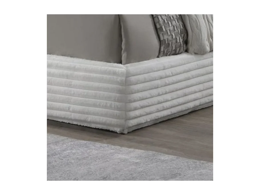 Cama de tela color crema con cabecero para colchón WAKA de 160 x 200