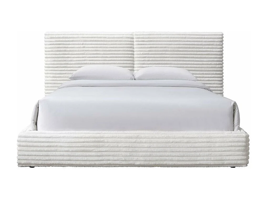 Cama de tela color crema con cabecero para colchón WAKA de 160 x 200