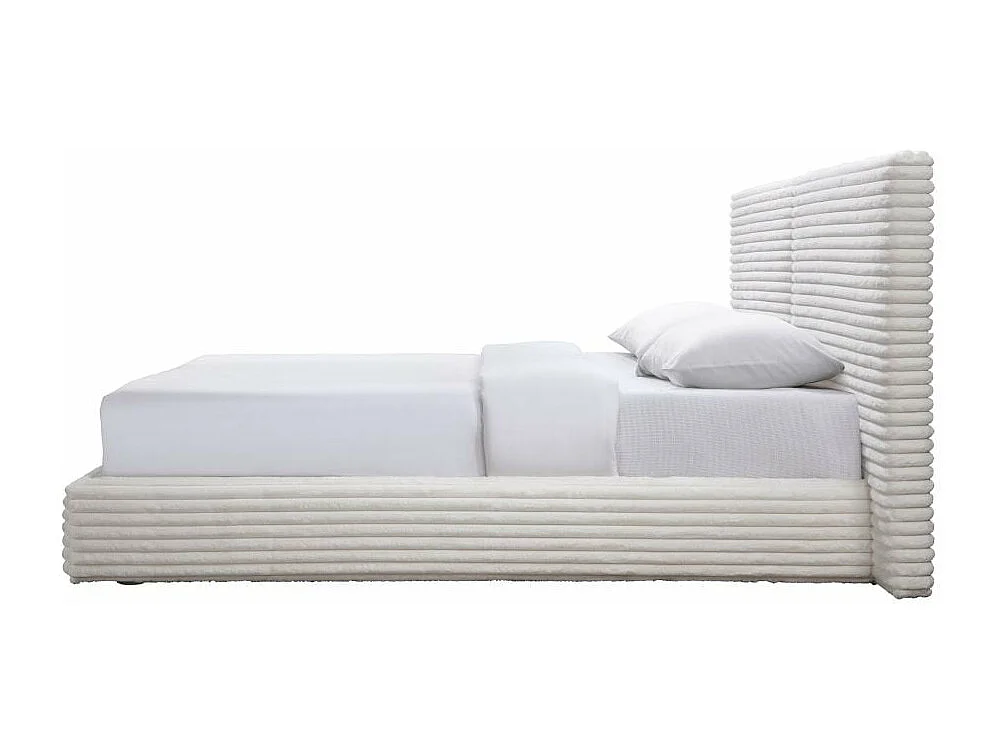 Cama de tela color crema con cabecero para colchón WAKA de 160 x 200