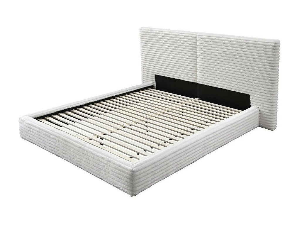 Cama de tela color crema con cabecero para colchón WAKA de 160 x 200