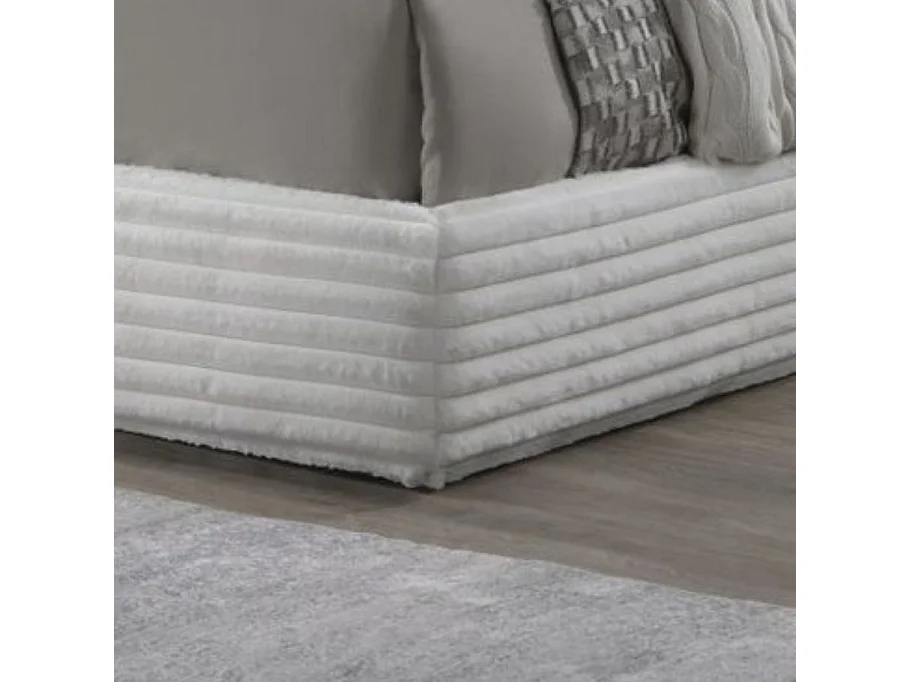 Cama de tela color crema con cabecero para colchón WAKA de 160 x 200