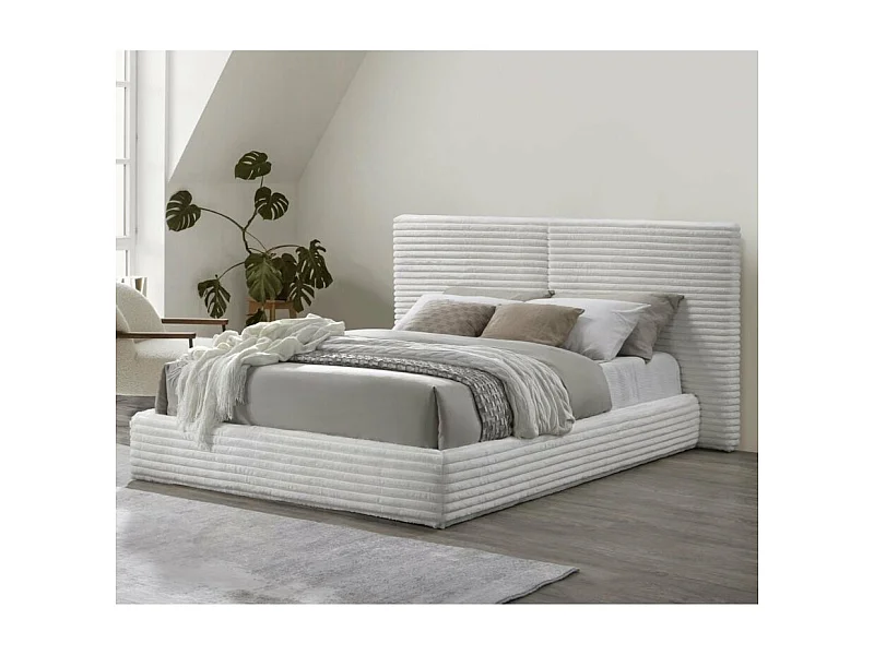 Letto in tessuto panna con testiera per materasso WAKA 160 x 200