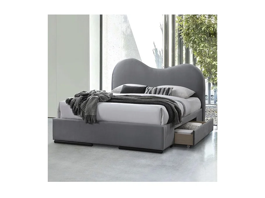 Letto grigio per 2 persone 160 x 200 cm con cassettiera WAVE