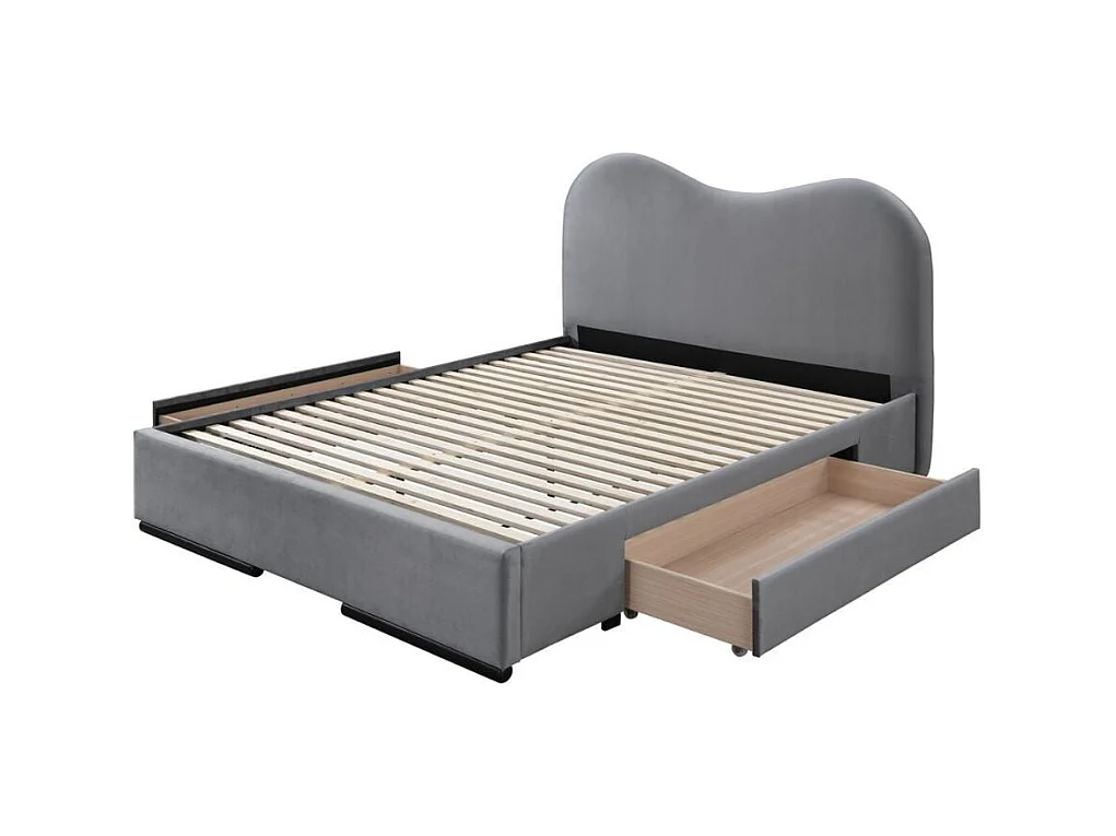 Letto grigio per 2 persone 160 x 200 cm con cassettiera WAVE