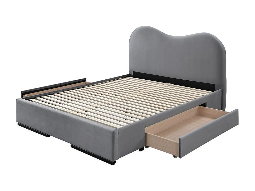 Cama gris para 2 personas 160 x 200 cm con cajones WAVE