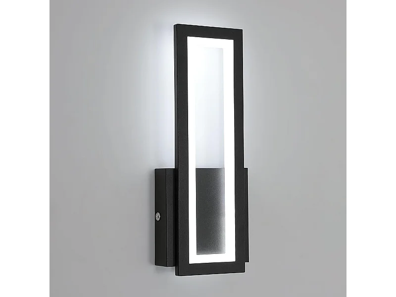 Applique murale d'intérieur LED 16W 1800lm, lampe rectangulaire moderne, lumière blanche froide 6500K, applique murale en acrylique noir, 32cm