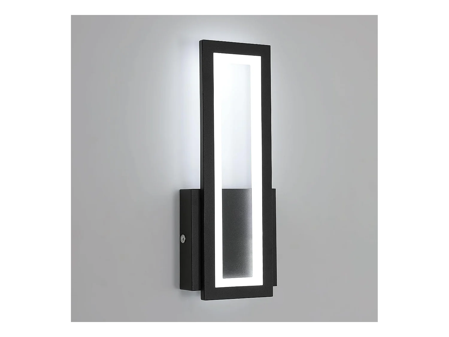 Applique murale d'intérieur LED 16W 1800lm, lampe rectangulaire moderne, lumière blanche froide 6500K, applique murale en acrylique noir, 32cm