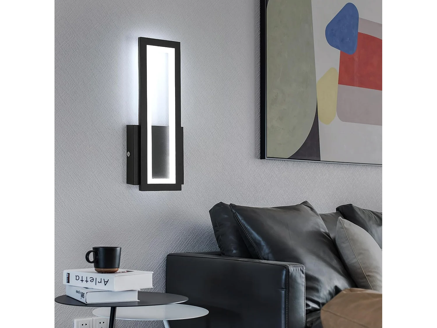 Applique murale d'intérieur LED 16W 1800lm, lampe rectangulaire moderne, lumière blanche froide 6500K, applique murale en acrylique noir, 32cm