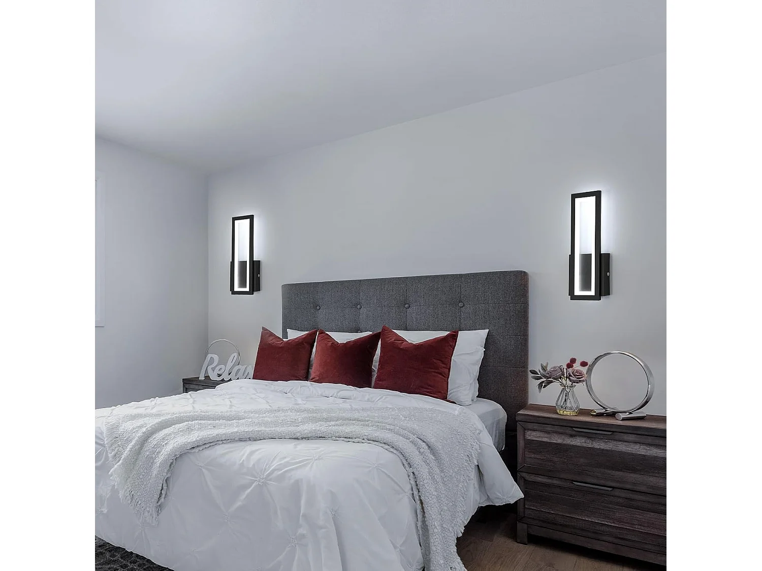 Applique murale d'intérieur LED 16W 1800lm, lampe rectangulaire moderne, lumière blanche froide 6500K, applique murale en acrylique noir, 32cm