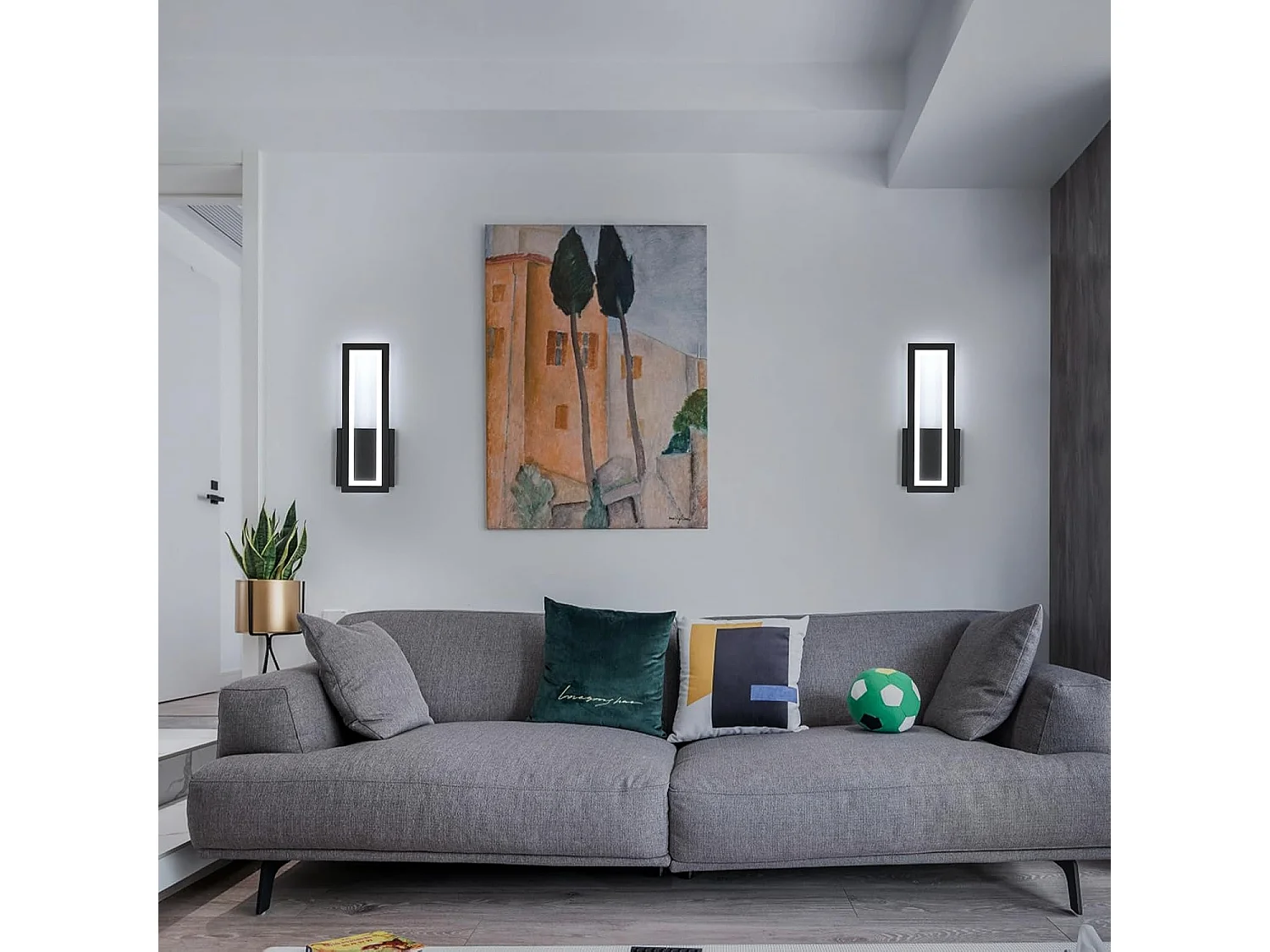 Applique murale d'intérieur LED 16W 1800lm, lampe rectangulaire moderne, lumière blanche froide 6500K, applique murale en acrylique noir, 32cm