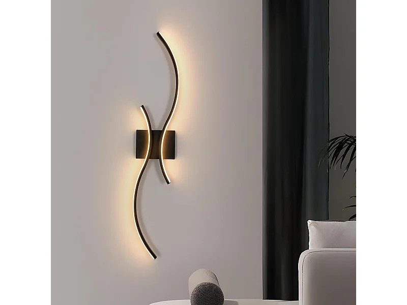 Applique Murale Interieur,Lampe LED Murale Moderne 27 W Design Incurvée,Luminaire Mural 3000 K Blanc Chaud pour Chambre,Salon,Salle à manger,Noir,80CM