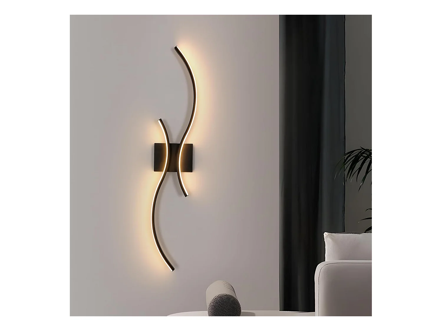 Applique Murale Interieur,Lampe LED Murale Moderne 27 W Design Incurvée,Luminaire Mural 3000 K Blanc Chaud pour Chambre,Salon,Salle à manger,Noir,80CM