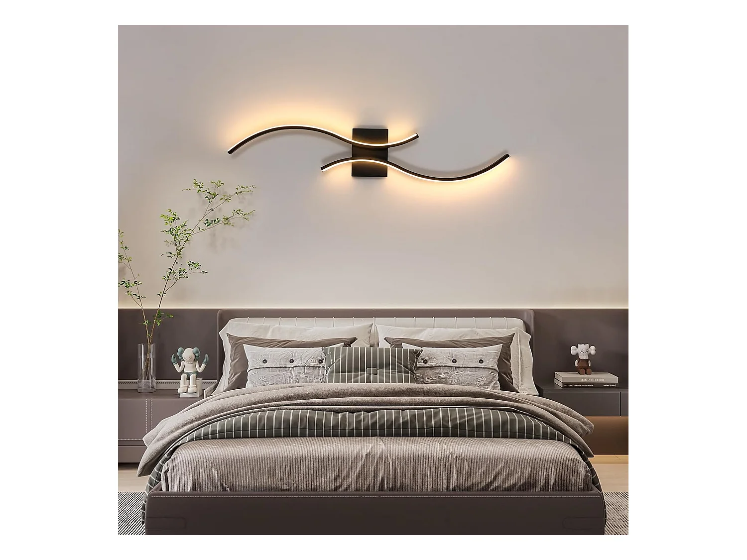 Applique Murale Interieur,Lampe LED Murale Moderne 27 W Design Incurvée,Luminaire Mural 3000 K Blanc Chaud pour Chambre,Salon,Salle à manger,Noir,80CM