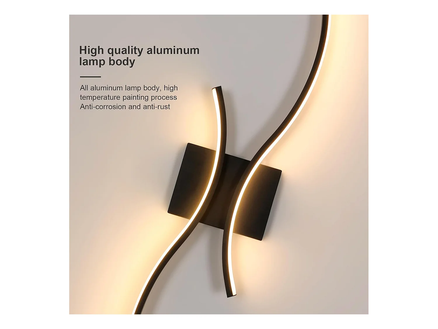 Applique Murale Interieur,Lampe LED Murale Moderne 27 W Design Incurvée,Luminaire Mural 3000 K Blanc Chaud pour Chambre,Salon,Salle à manger,Noir,80CM