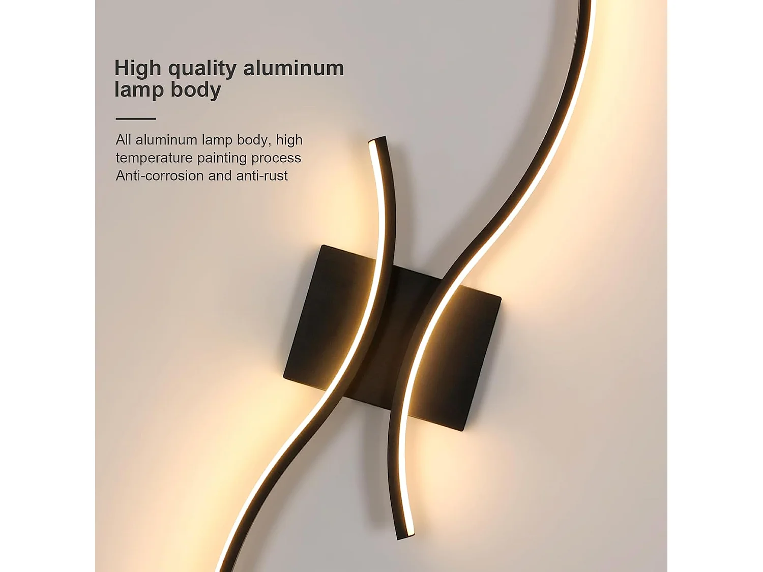 Applique Murale Interieur,Lampe LED Murale Moderne 27 W Design Incurvée,Luminaire Mural 3000 K Blanc Chaud pour Chambre,Salon,Salle à manger,Noir,80CM