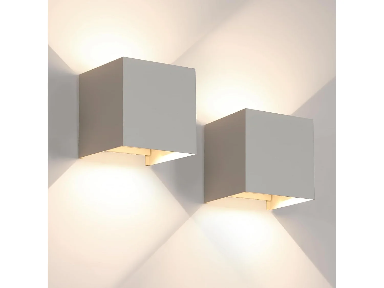 Lot de 2 Applique Murale LED Extérieure et Intérieure, Luminaire Moderne Up Down pour Chambre et Salon（Gris Sable,6W,Lumière Neutre 4000K）