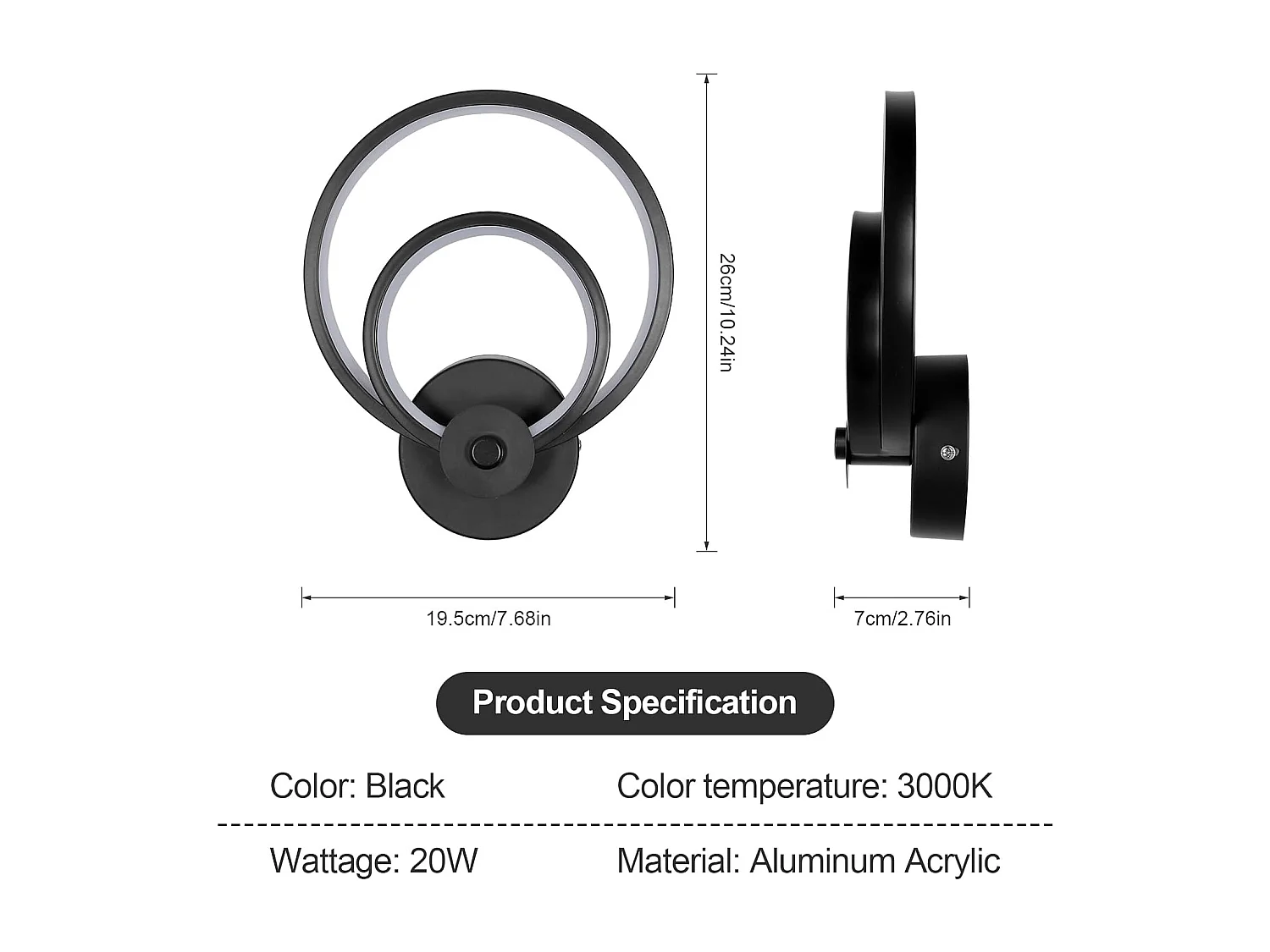 Applique Murale LED, Blanc Lampe Murale Moderne 20W 2500LM, Luminaire Murals en Acryliquel pour Chambre Maison Couloir Salon Escalier, 3000K Blanc Chaud