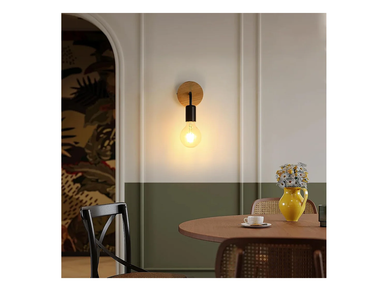 8 Pièces Appliques Murales Vintage en Bois, Lampes Murales Interieur Industrielle E27 pour Chambre, Salon, Escalier, Couloir(ampoules non incluses)