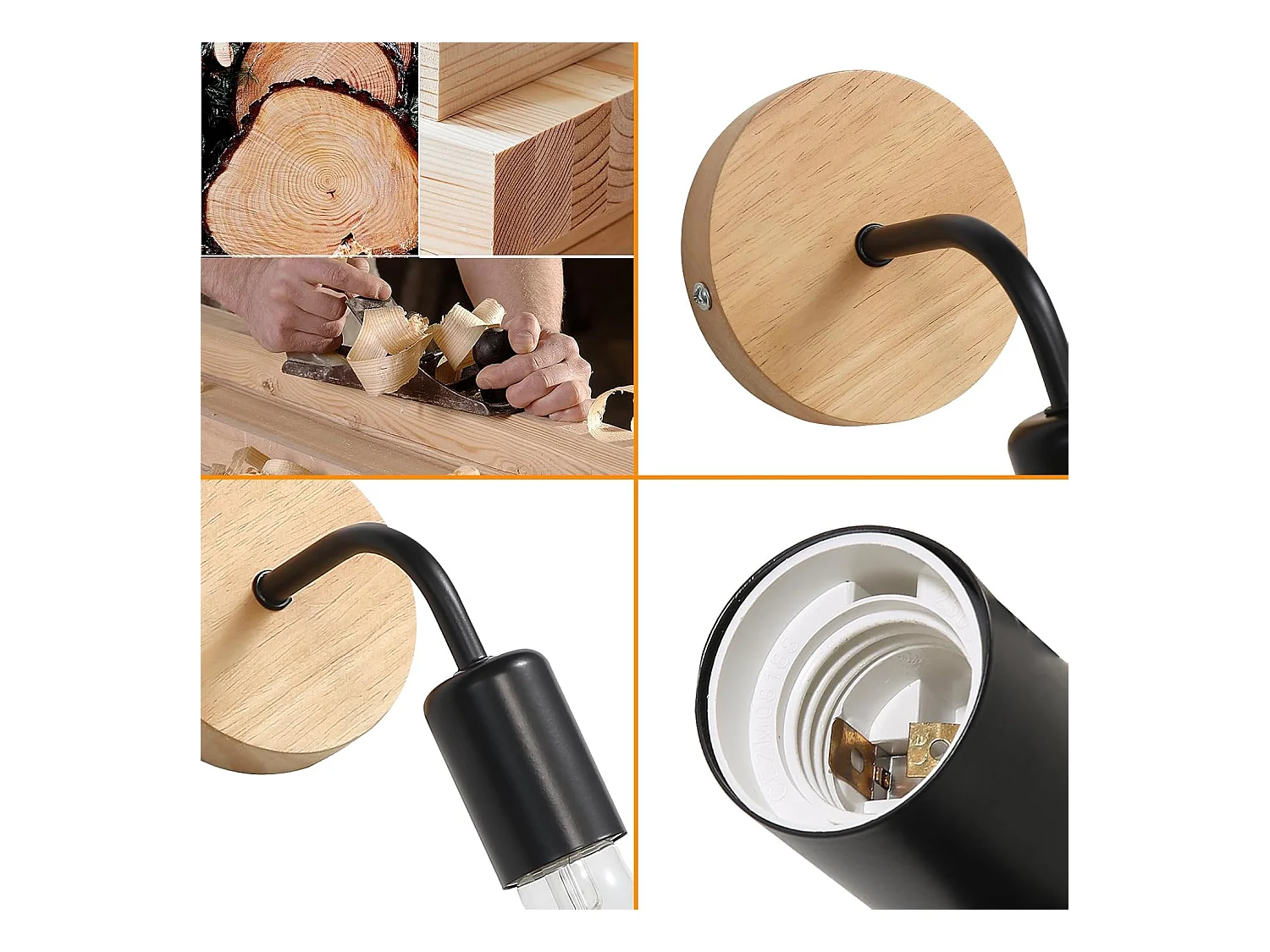 8 Pièces Appliques Murales Vintage en Bois, Lampes Murales Interieur Industrielle E27 pour Chambre, Salon, Escalier, Couloir(ampoules non incluses)