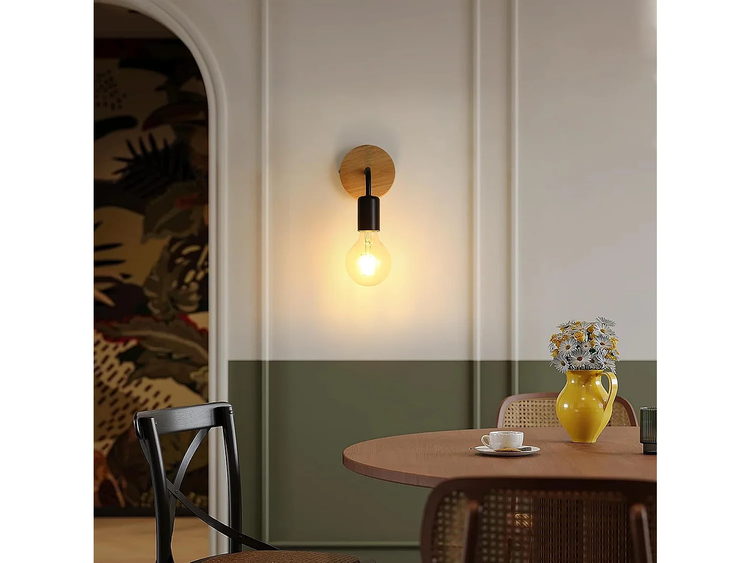 8 Pièces Appliques Murales Vintage en Bois, Lampes Murales Interieur Industrielle E27 pour Chambre, Salon, Escalier, Couloir(ampoules non incluses)