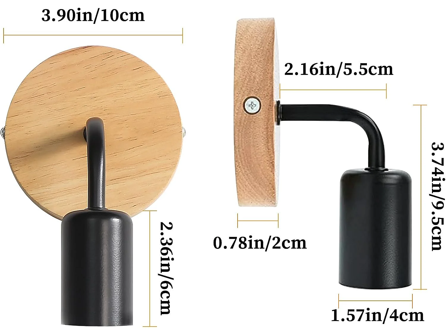 Haobosic Lot de 8 appliques murales fer bois courbé noir, style industriel, douilles E27, sans ampoule