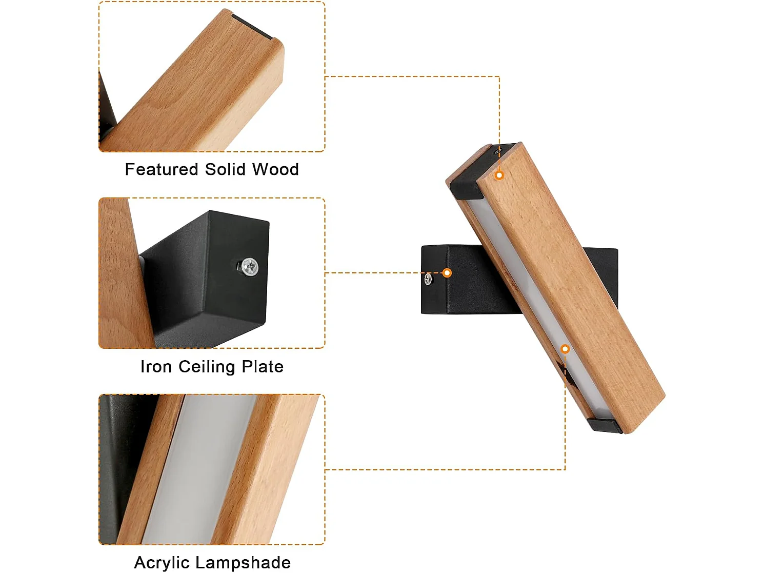 Applique Murale LED,5W 500lm Applique Murale en Bois,360° Lampe Murale Pivotante,Appliques 6500k Lumière Blanche Froide Intérieure Moderne pour Salon