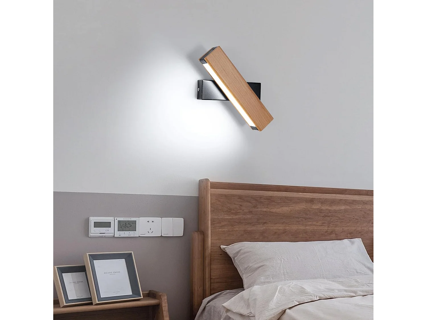 Applique Murale LED,5W 500lm Applique Murale en Bois,360° Lampe Murale Pivotante,Appliques 6500k Lumière Blanche Froide Intérieure Moderne pour Salon