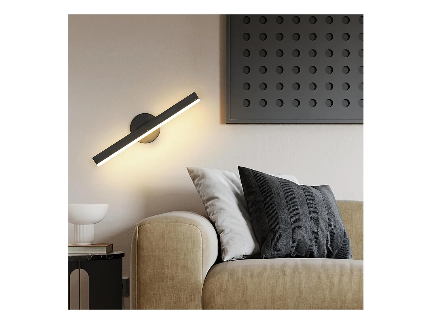 12W Applique Murale Moderne, 3000K Blanc Chaud Lampe Murale, Applique Intérieur Rotatifs à 300° pour Salon, Chambre, Escalier et Couloir, Noir 38cm