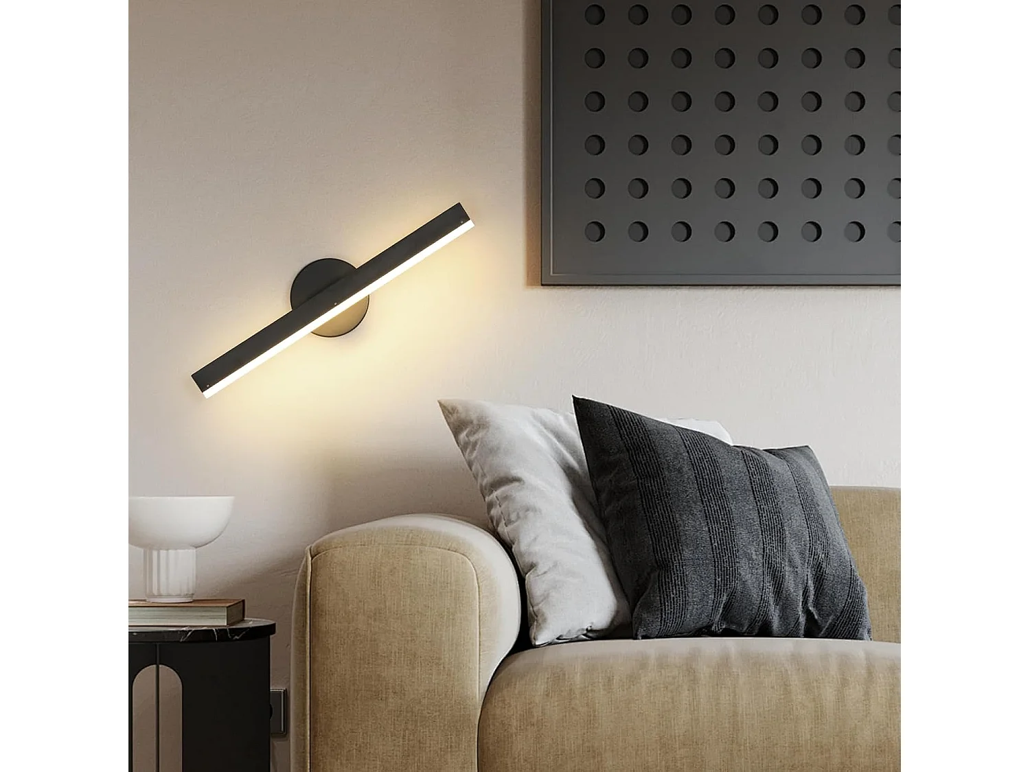 12W Applique Murale Moderne, 3000K Blanc Chaud Lampe Murale, Applique Intérieur Rotatifs à 300° pour Salon, Chambre, Escalier et Couloir, Noir 38cm