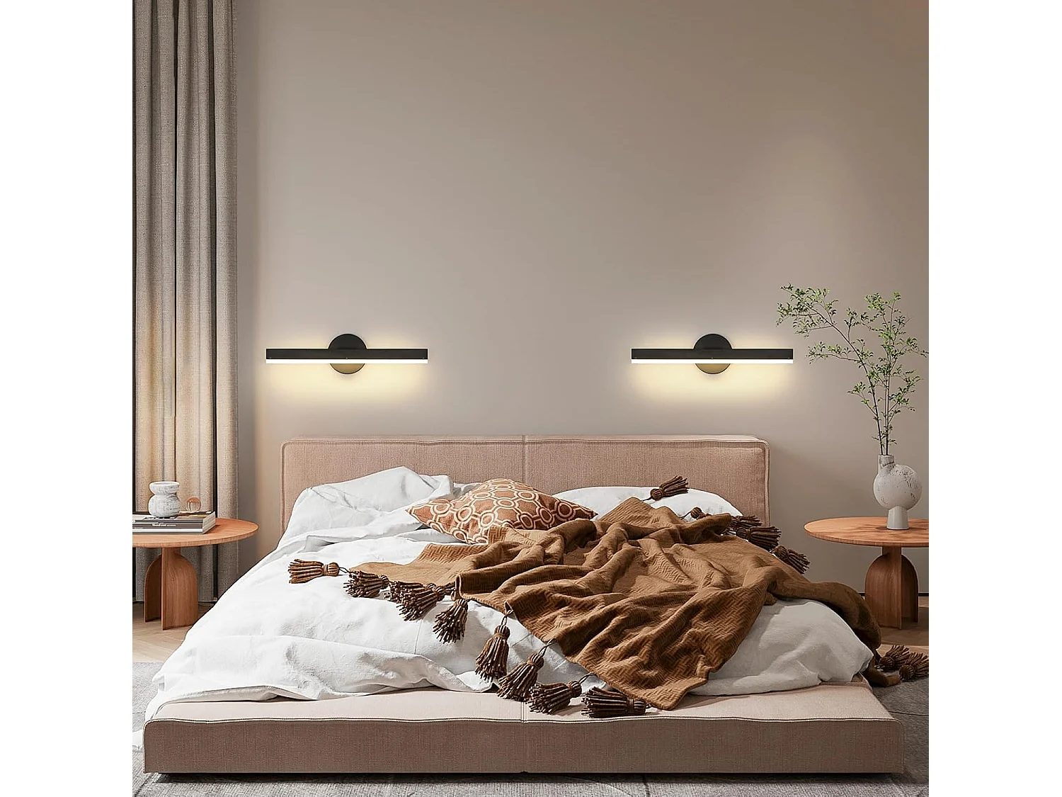 12W Applique Murale Moderne, 3000K Blanc Chaud Lampe Murale, Applique Intérieur Rotatifs à 300° pour Salon, Chambre, Escalier et Couloir, Noir 38cm