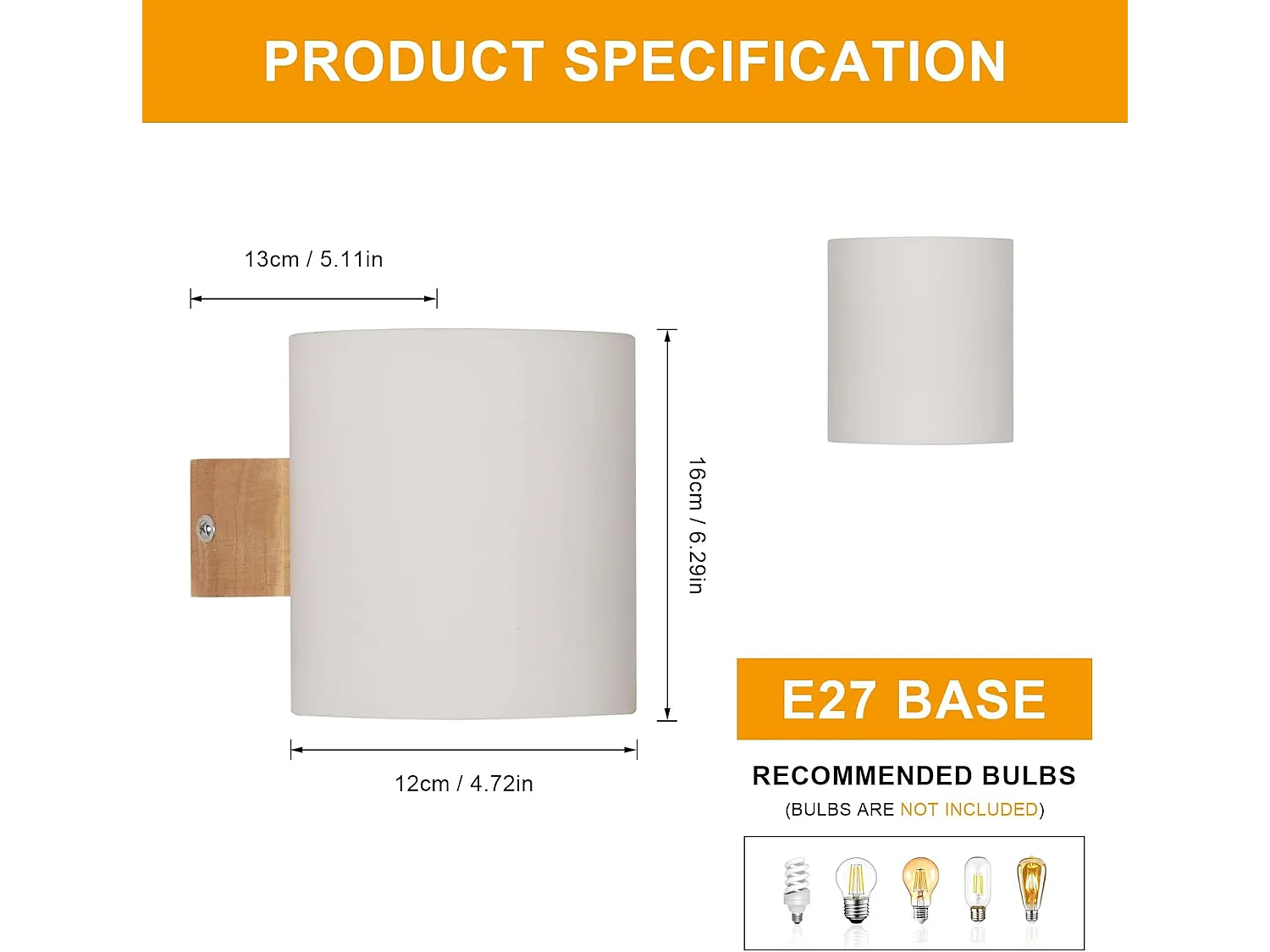 Applique Murale Intérieur, Vintage E27 Lampe Murale Bois, Abat-jour en Verre Applique Murale Chambre pour Salon Couloir Escalier wood