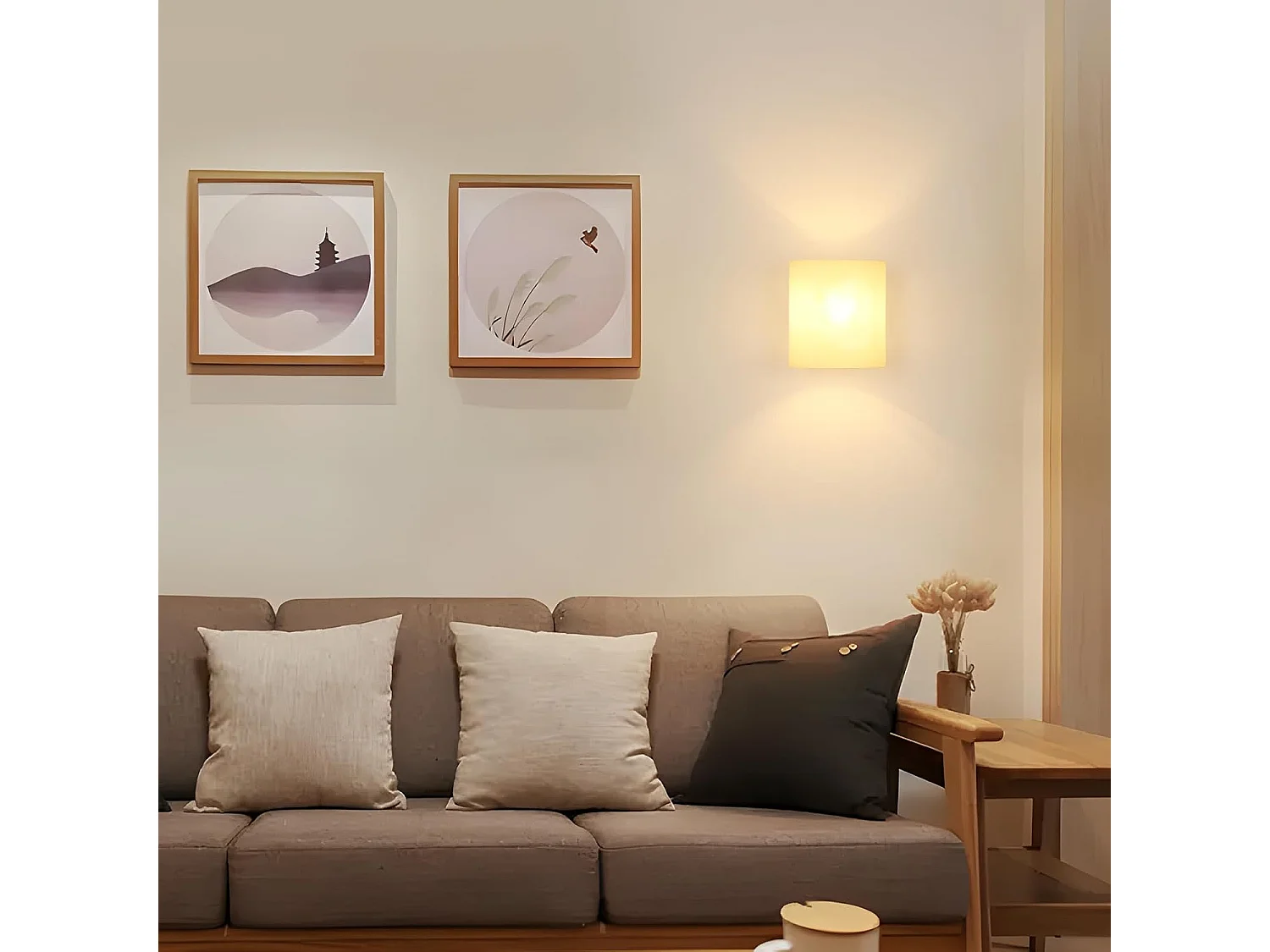 Applique Murale Intérieur, Vintage E27 Lampe Murale Bois, Abat-jour en Verre Applique Murale Chambre pour Salon Couloir Escalier wood