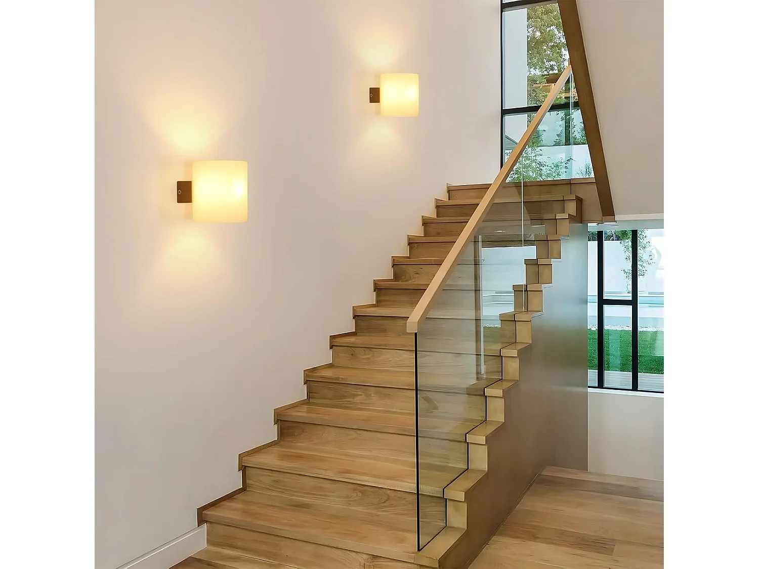 Applique Murale Intérieur, Vintage E27 Lampe Murale Bois, Abat-jour en Verre Applique Murale Chambre pour Salon Couloir Escalier wood