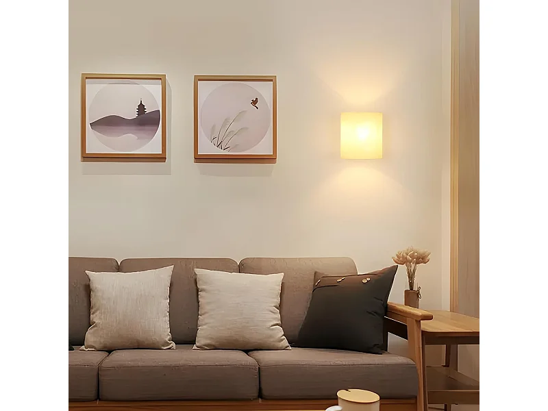 Applique Murale Intérieur, Vintage E27 Lampe Murale Bois, Abat-jour en Verre Applique Murale Chambre pour Salon Couloir Escalier wood